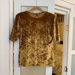 Mustard yellow crushed velvet open back top